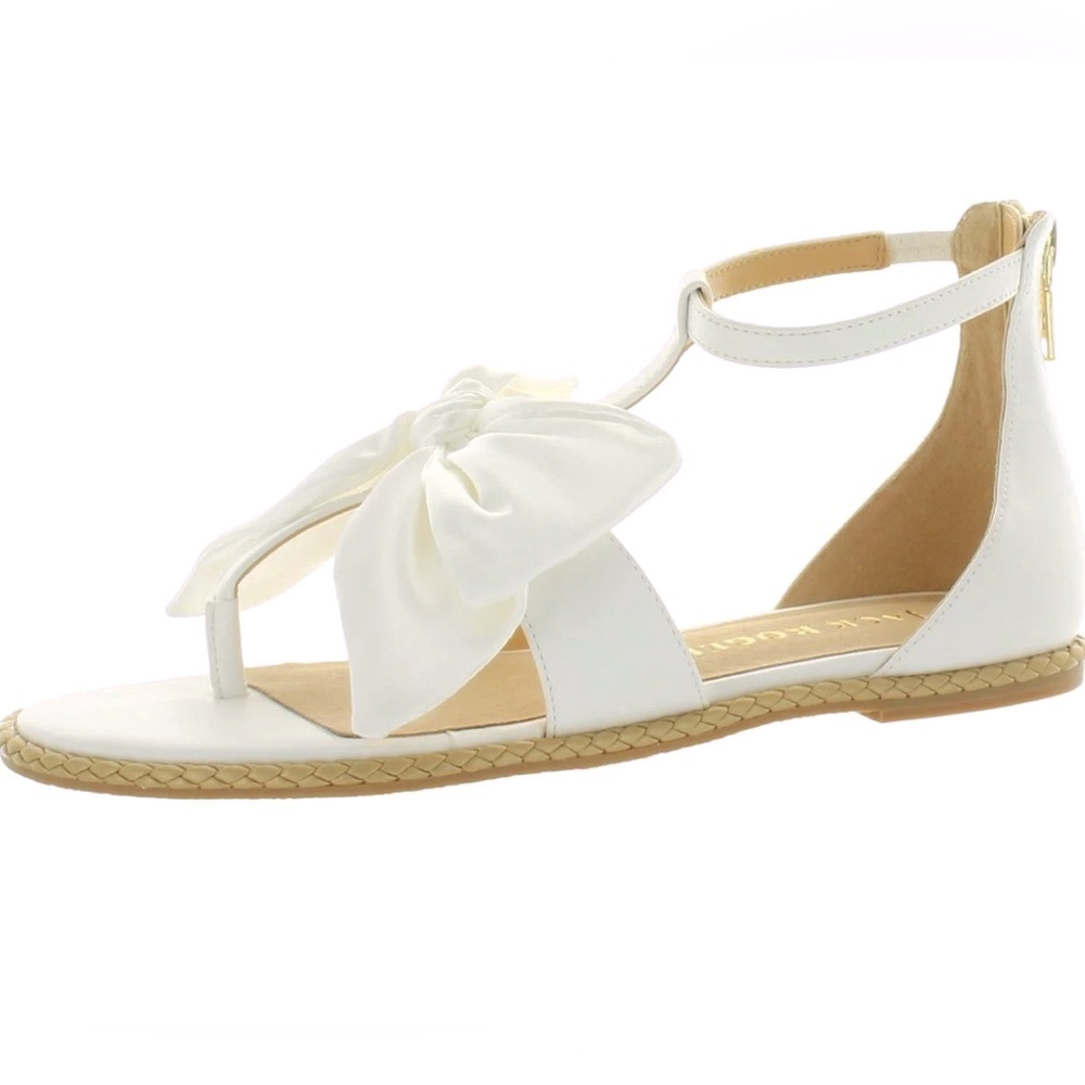 NIB [Jack Rogers] Heidi Satin Bow Accent T-Strap Zip Flat Sandals Women’s Sz 6 - Picture 2 of 14